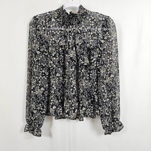 Lulus Simple Serenity Black Floral Print Ruffled Top in Black - Size S